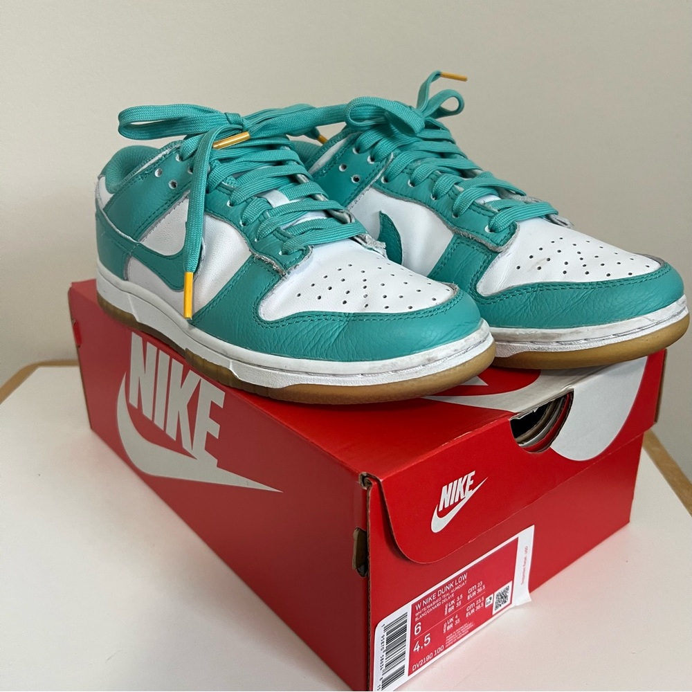 Nike Women’s Dunk Low, Teal and Kumquat
